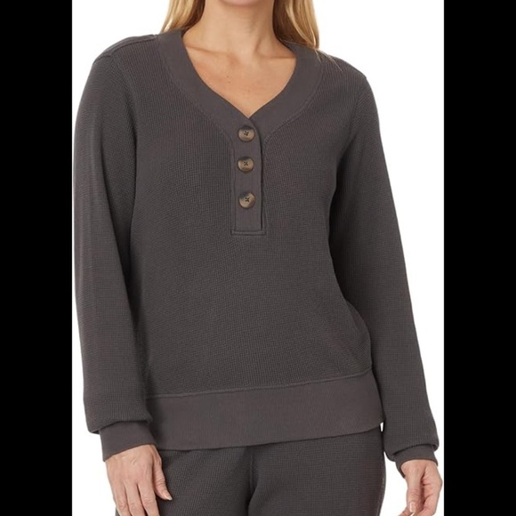 Pact Women's Thermal Waffle Henley Pullover Gray Size XL - Picture 1 of 6